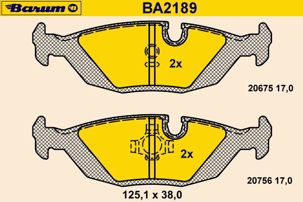 Комплект тормозных колодок, дисковый тормоз BARUM BA2189