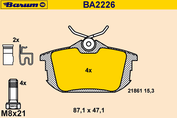 Комплект тормозных колодок, дисковый тормоз BARUM BA2226