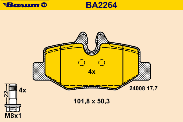 Комплект тормозных колодок, дисковый тормоз BARUM 24008