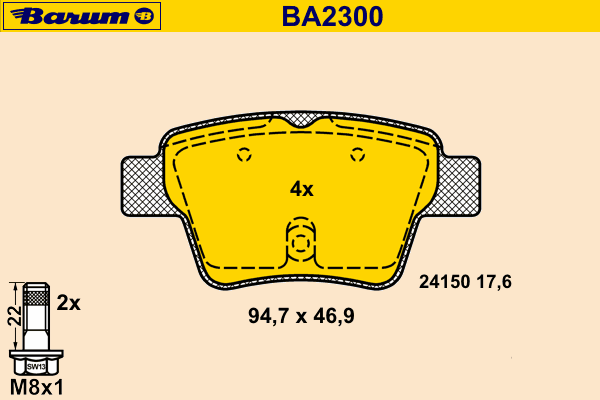 Комплект тормозных колодок, дисковый тормоз BARUM 24150