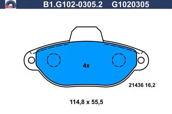 Комплект тормозных колодок, дисковый тормоз GALFER B1.G102-0305.2