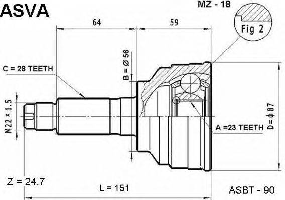 Шарнирный комплект, приводной вал ASVA MZ18