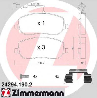Комплект тормозных колодок, дисковый тормоз ZIMMERMANN 24294.190.2