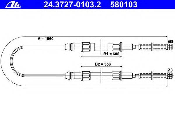 Трос, стояночная тормозная система ATE 24.3727-0103.2