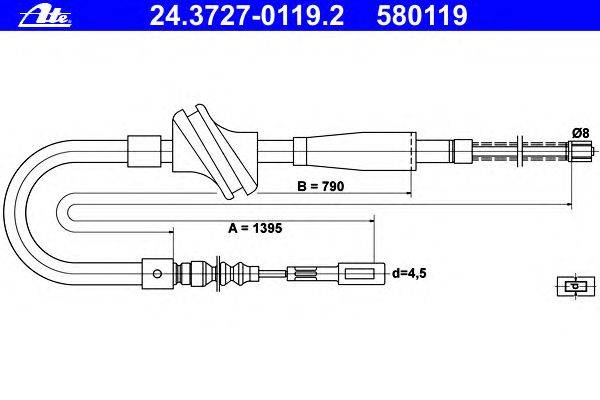 Трос, стояночная тормозная система ATE 24.3727-0119.2