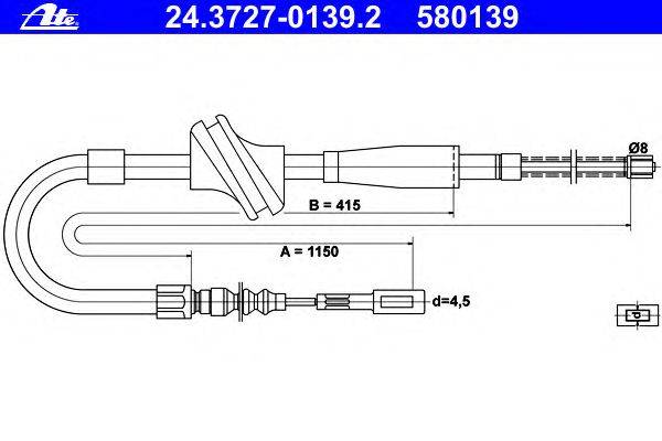 Трос, стояночная тормозная система ATE 24.3727-0139.2