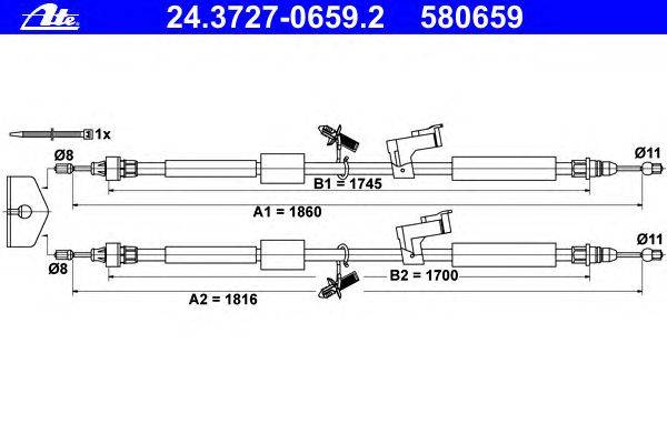 Трос, стояночная тормозная система ATE 24.3727-0659.2
