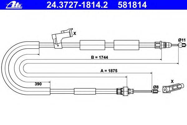 Трос, стояночная тормозная система ATE 24.3727-1814.2