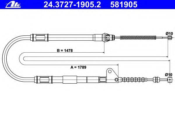 Трос, стояночная тормозная система ATE 24.3727-1905.2