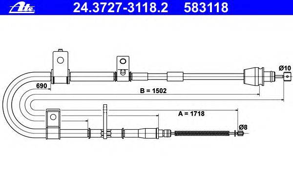 Трос, стояночная тормозная система ATE 24.3727-3118.2