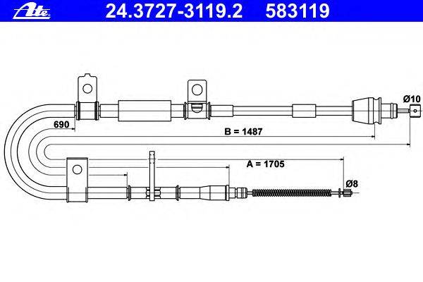 Трос, стояночная тормозная система ATE 24.3727-3119.2