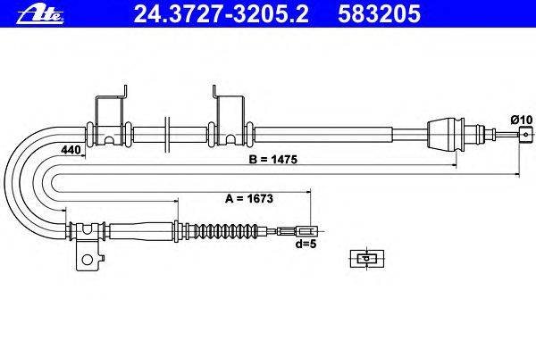 Трос, стояночная тормозная система ATE 24.3727-3205.2