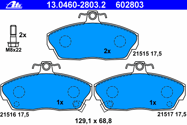 Комплект тормозных колодок, дисковый тормоз ATE 21515