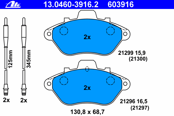 Комплект тормозных колодок, дисковый тормоз ATE 13046039162