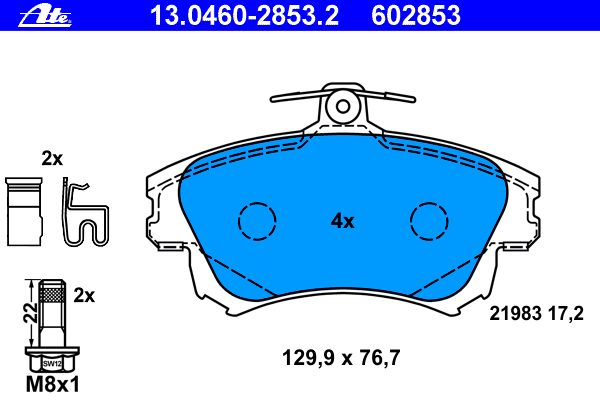 Комплект тормозных колодок, дисковый тормоз ATE 13.0460-2853.2