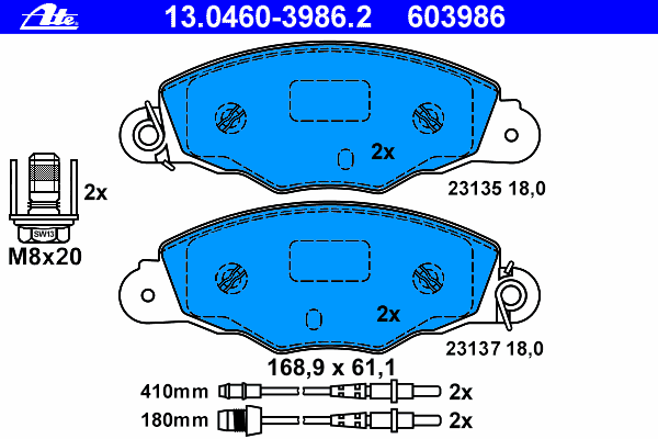 Комплект тормозных колодок, дисковый тормоз ATE 13046039862