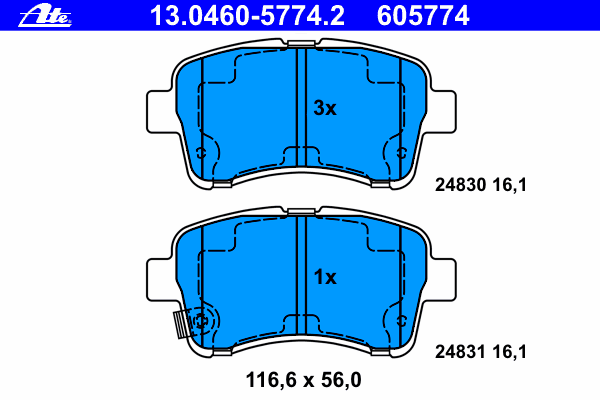 Комплект тормозных колодок, дисковый тормоз ATE 13.0460-5774.2