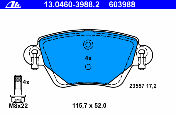 Комплект тормозных колодок, дисковый тормоз ATE 13.0460-3988.2