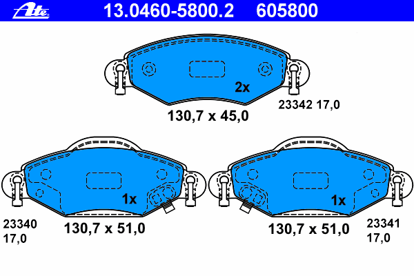Комплект тормозных колодок, дисковый тормоз ATE 13.0460-5800.2