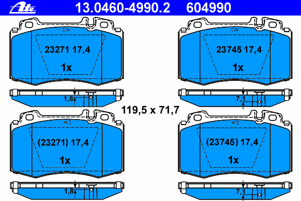 Комплект тормозных колодок, дисковый тормоз ATE 13046049902
