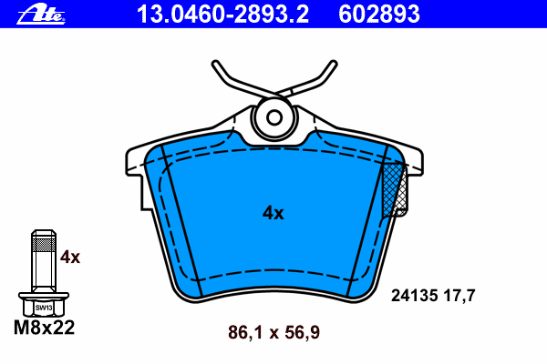 Комплект тормозных колодок, дисковый тормоз ATE 13046028932
