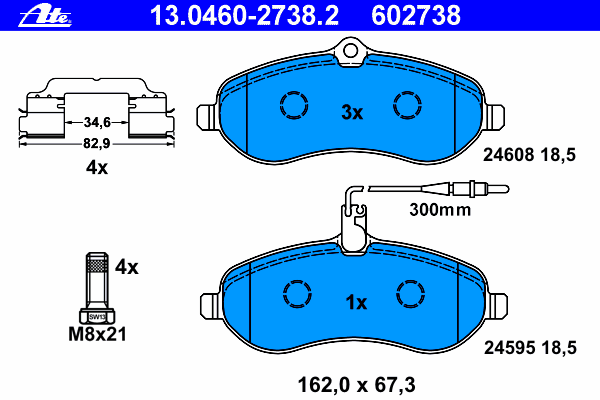 Комплект тормозных колодок, дисковый тормоз ATE 24595