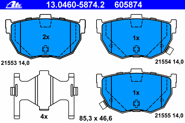 Комплект тормозных колодок, дисковый тормоз ATE 21555