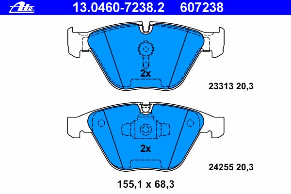 Комплект тормозных колодок, дисковый тормоз ATE 13.0460-7238.2