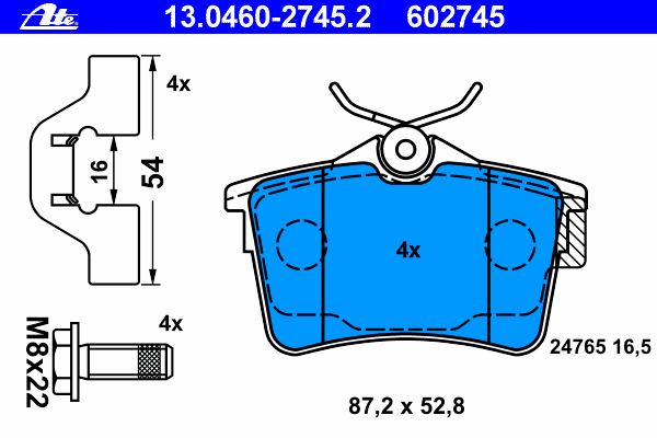 Комплект тормозных колодок, дисковый тормоз ATE 602745