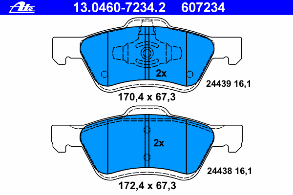 Комплект тормозных колодок, дисковый тормоз ATE 13.0460-7234.2