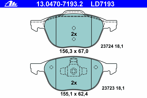 Комплект тормозных колодок, дисковый тормоз ATE 13.0470-7193.2