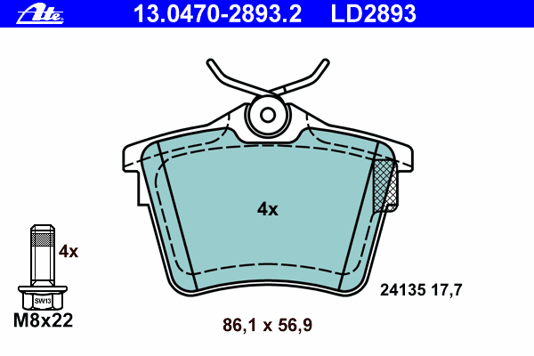 Комплект тормозных колодок, дисковый тормоз ATE 13047028932
