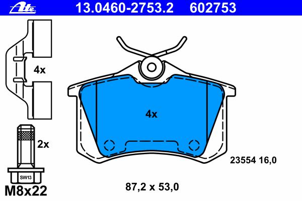 Комплект тормозных колодок, дисковый тормоз ATE 13.0460-2753.2