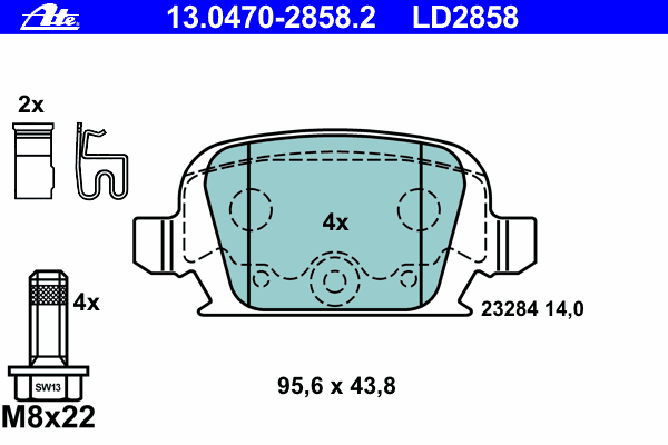 Комплект тормозных колодок, дисковый тормоз ATE 13.0470-2858.2